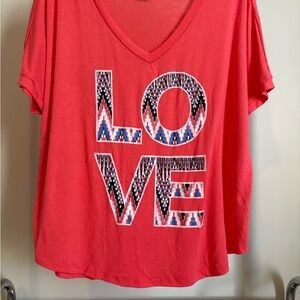 Rocker Girl Coral V-Neck Love Graphic Tee